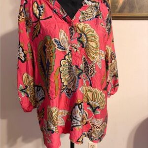 Umgee Coral Multicolor Paisley V-Neck Tunic